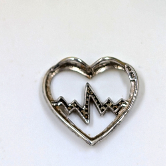 Heartbeat 925 Sterling Silver Signed and White Sapphire Vintage Pendant - Picture 3 of 4